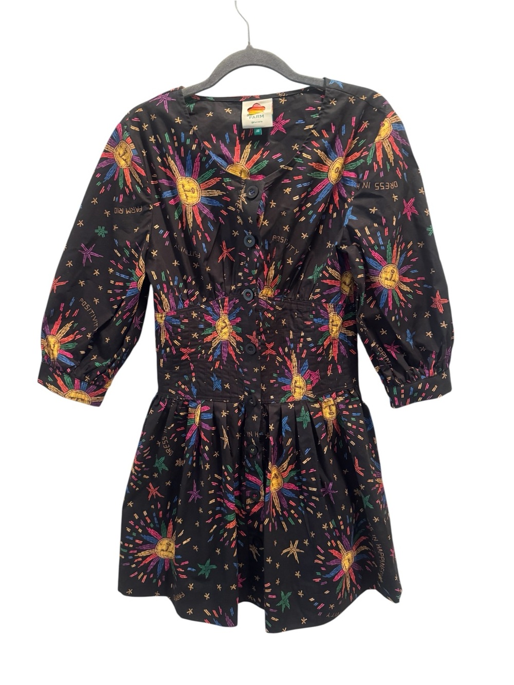 FARM Rio Black Sunburst Floral Mini Dress XS